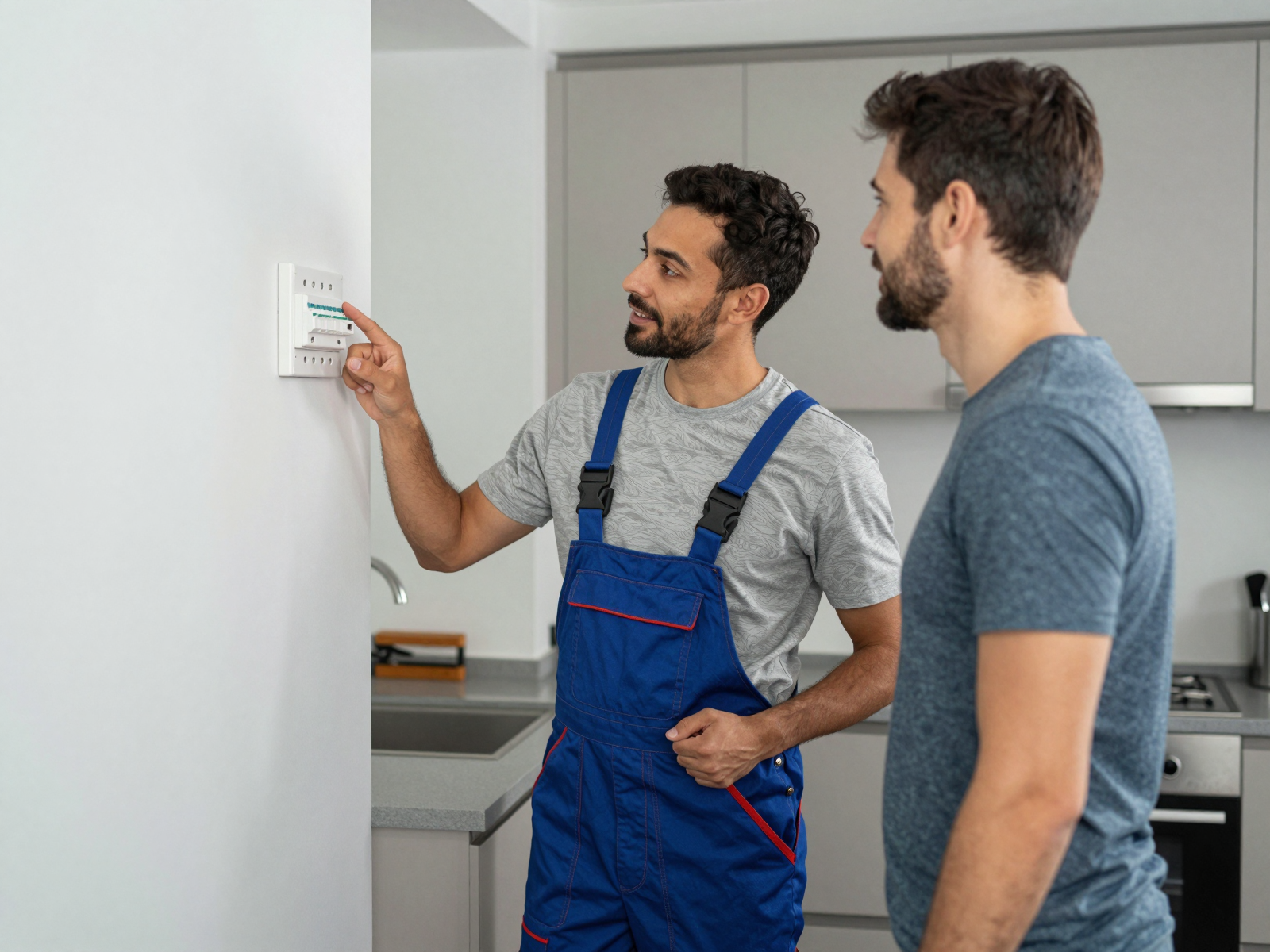 Professional electrician working on residential electrical panel